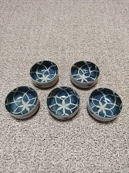 美濃焼 8cm小鉢5セット 染付 七宝柄