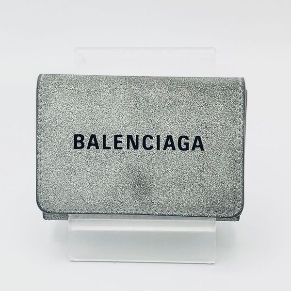 BALENCIAGA バレンシアガ エブリデイ コンパクトウォレット 三つ折財布 レザー ラメ シルバーxブラック