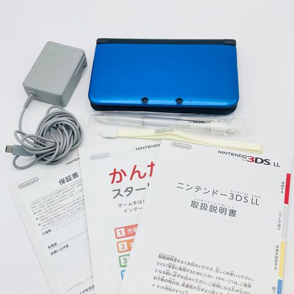 ニンテンドー NINTENDO 3DSLL メタリックブルー 本体/説明書/充電器/SDカード4GB/ストラップ/3DSタッチペン