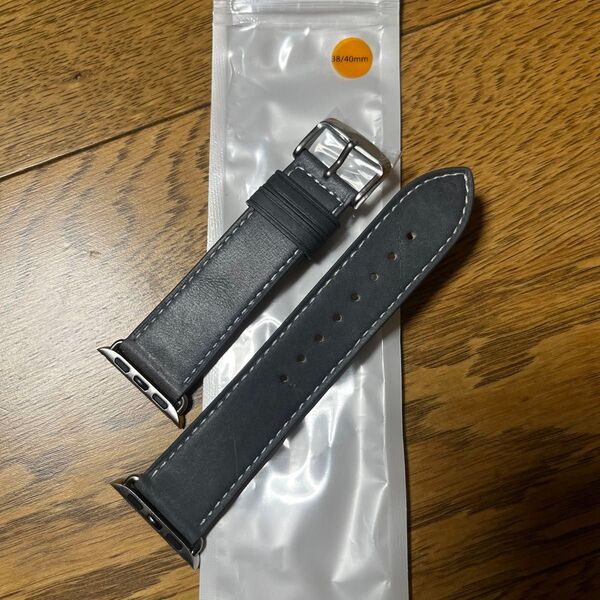 38/40mm Apple Watch交換バンド 本革ベルト ネイビーグレー