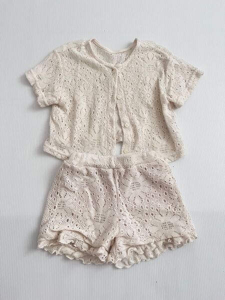 aladin レースカーディガン XS レースショートパンツ S 2着セット 韓国子供服 バースデイ しまむら