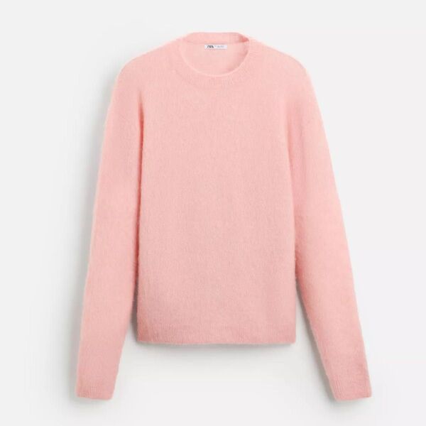 ZARA ウールブレンドセーター ニット パステルピンク メンズ 品番5755/356 クルーネック 長袖