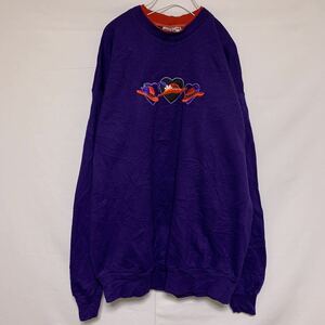 top stitch スウェット トレーナー 二重襟 長袖 裏起毛 刺繍 帽子 花 ハート 紫 パープル 赤 レッド