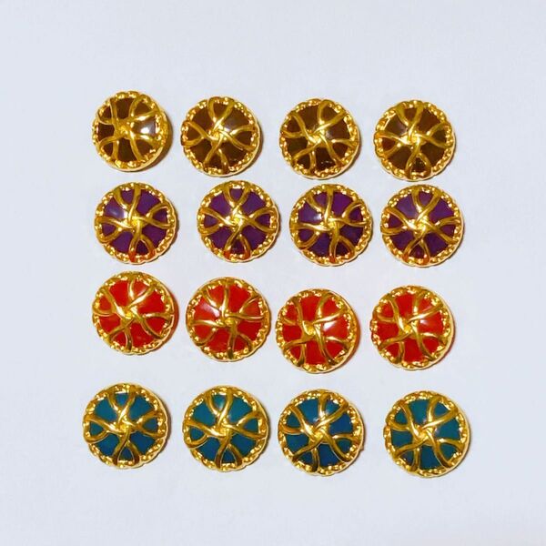 1セット限り☆ ゴールド カラフル ボタン 20mm 16個 アソート ハンドメイド ヴィンテージ