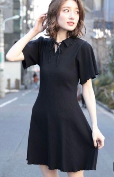 ワンピース ヘザー半袖 紺色