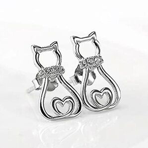 シルバー925 ねこ 猫 ハート おすわり ピアス 可愛い