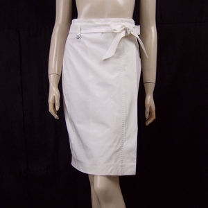  beautiful goods * Max Mara *MAX Mara* white * ribbon belt * stretch * side fastener * Kiyoshi . tight skirt *9 number.M size.38