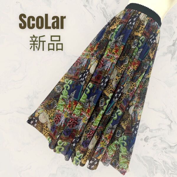 【ScoLar】ネコ花アニマル柄2柄 チュール ロングスカート 新品