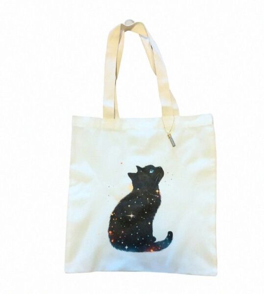 神秘的な黒猫 トートバッグ ホワイト