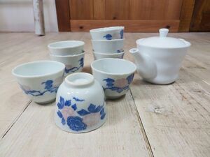 茶農家納屋から出て来た古い牡丹柄の湯のみ茶碗8客と急須 検索用⇒ 昭和レトロ/湯呑み/ぼたん/花柄/茶器/セット/日本茶/天然生活/クウネル