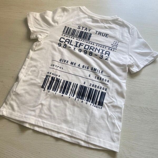 新品 Tシャツ カリフォルニアプリント ホワイト バックプリント バーコード 4y 半袖