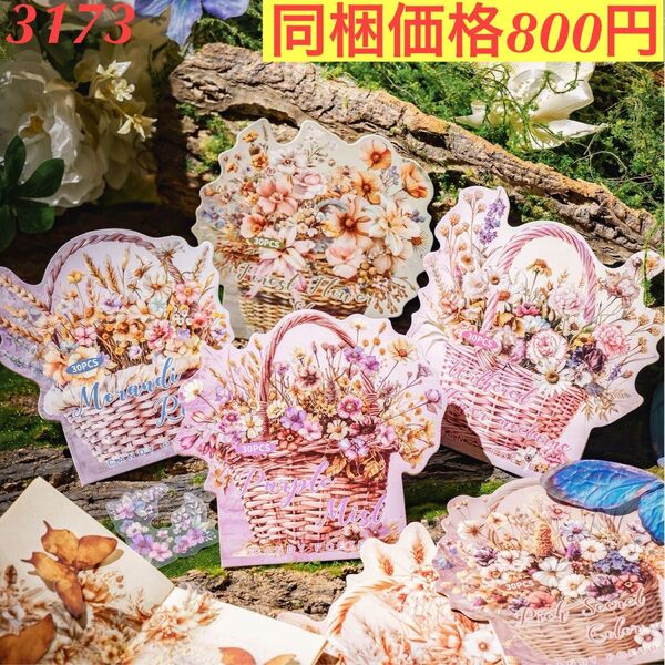 多種類レトロ植物花柄装飾造景霧面PETシール 6種180枚 森林匣子シリーズ