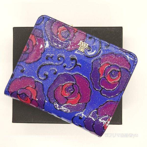 新品 ANNA SUI マジカルローズ 二つ折り財布 ネイビー 紺色 薔薇 バラ ばら 未使用 アナスイ