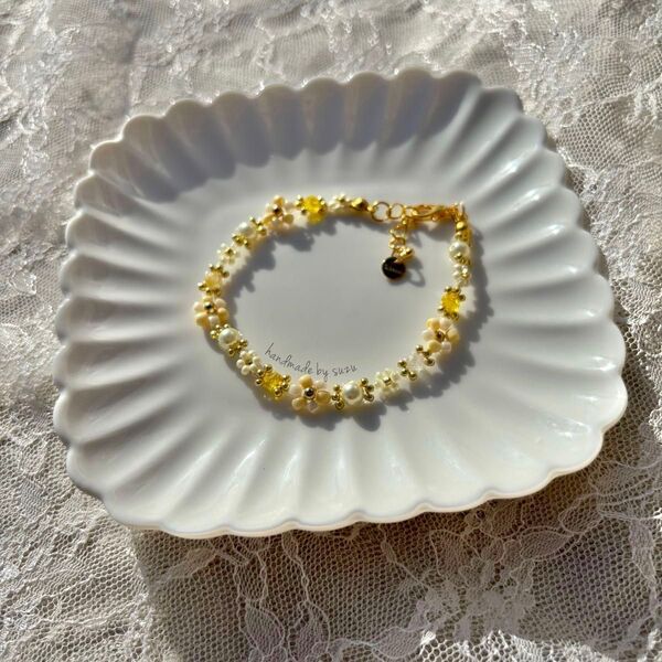 【ハンドメイド】ルチルクォーツのデイジーブレスレット