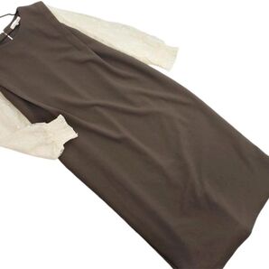 grove 切替ワンピース sizeM Iライン モカxアイボリー