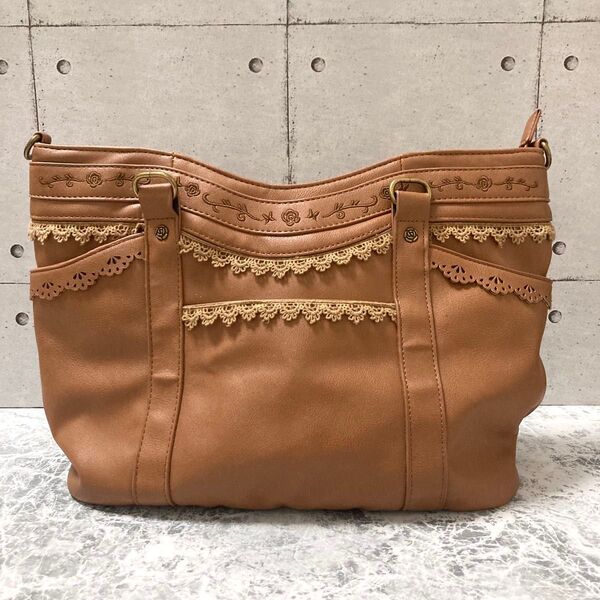 【ワケあり】axes femme ブラウンレザートートバッグ ショルダーバッグ 可愛い A4 ポケット ジッパー キャメル 肩掛け