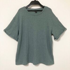 【未使用品】ワッフルタッチ半袖Tシャツ グリーン 春夏 ゆったり ルームウェア オーバーサイズ サマーニット SHEIN 通気性