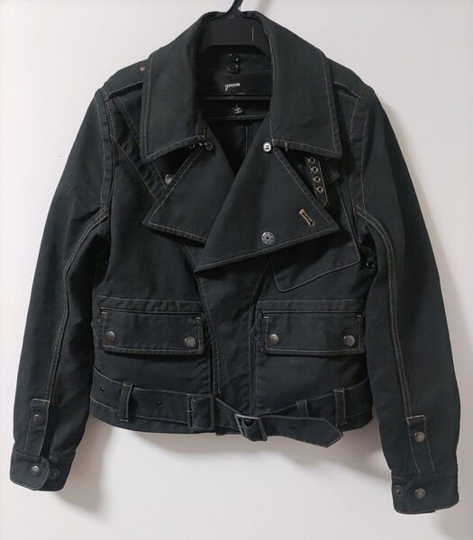 green グリーン デニム ジャケット アウター ライダース ブラック 黒 ライダース