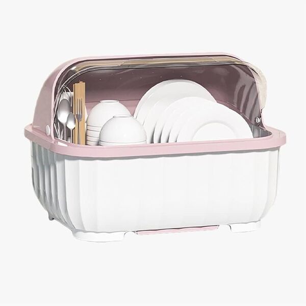水切りラック 食器収納 食器棚 キッチン収納 フタ付き 箸立て付き 食器乾燥ボックス 食器保管 大容量 水受けトレー付き 1098