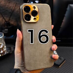 iPhone16 ケース グレー カバー 韓国 無地 レザー 高級感
