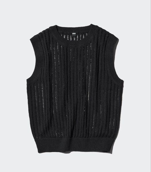 UNIQLO メッシュクルーネックショートセーター/ノースリーブ ブラック XLサイズ 新品未使用品