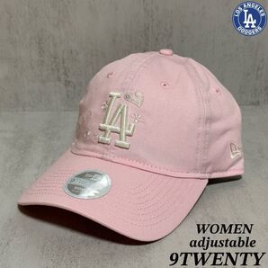 【海外限定モデル】 NEWERA WOMEN 9TWENTY ドジャース キャップ ライトピンク ハート・フラワー ③