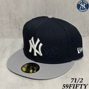 【24SS新作モデル】 NEWERA 59FIFTY ヤンキース キャップ ネイビー グレー ツートン 71/2