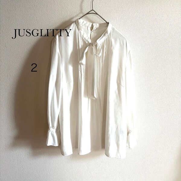 JUSGLITTY リボンブラウス 白 2