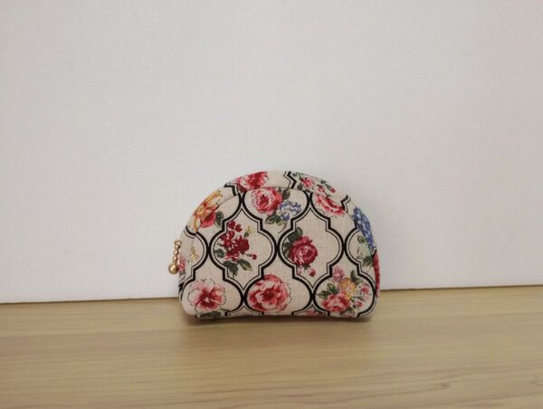 ミニポーチ【モロッカン花柄 レッド系】ハンドメイド 小物入れ