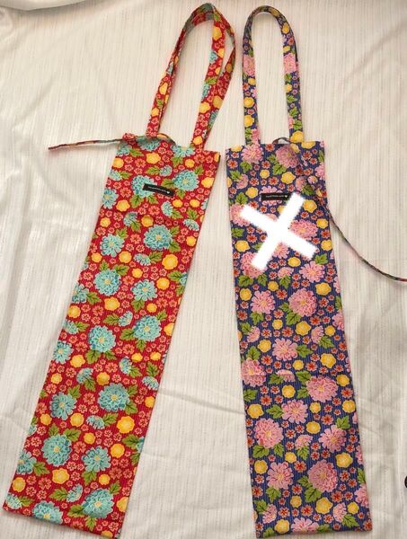 長細い袋 巾着 バッグ ハンドメイド ねぎ袋 ごぼう ポスター 切花 長いもの 袋 赤 USAコットン エコバッグ