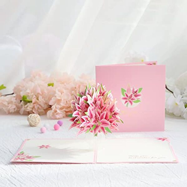 ユリの花バラ3D立体 メッセージカード誕生日 結婚祝い 母の日