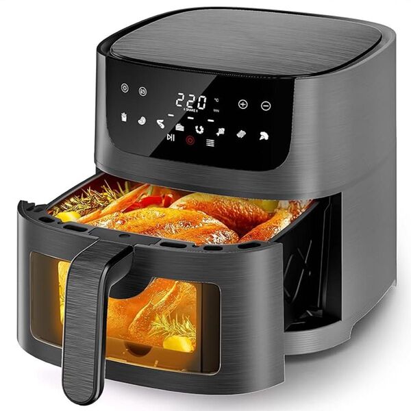 ノンフライヤー 4.5L 可視窓 大容量 エアフライヤー オイルカット 省エネ 最高温220℃ 1~5人 家庭用 ダークグレー