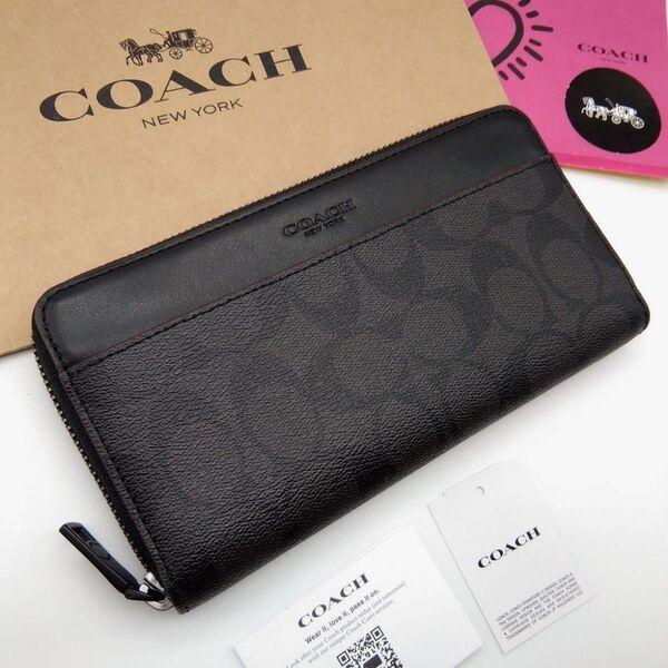 新品 COACH 長財布 メンズ ラウンドファスナー