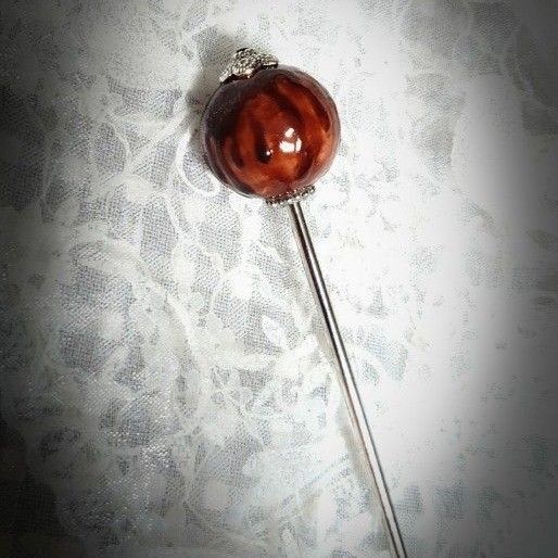 チョコレート色の玉かんざし、ハンドメイド
