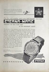 稀少・時計広告！1954年エテルナ 時計広告/Eterna Matic Automatic Watch/H