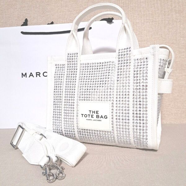 MARC JACOBS トートバッグ ショルダーバッグ ハンドバッグ 斜め掛け クリスタル 白
