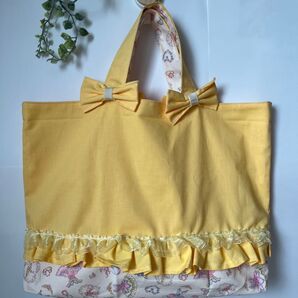 ハンドメイド リボンとフリルが可愛いトートバッグ