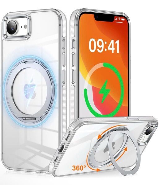 iPhone 16e 用 ケース 多機能360度回転スタンド 縦横両用 マグネット搭載