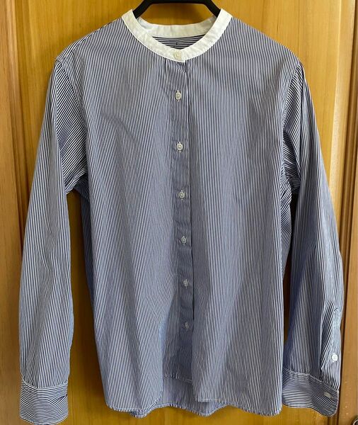 無印良品 ストライプ バンドカラーシャツ L