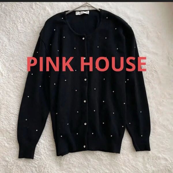 PINK HOUSE ピンクハウス ラインストーン付きカーディガン アンゴラ ラム混 ヴィンテージ
