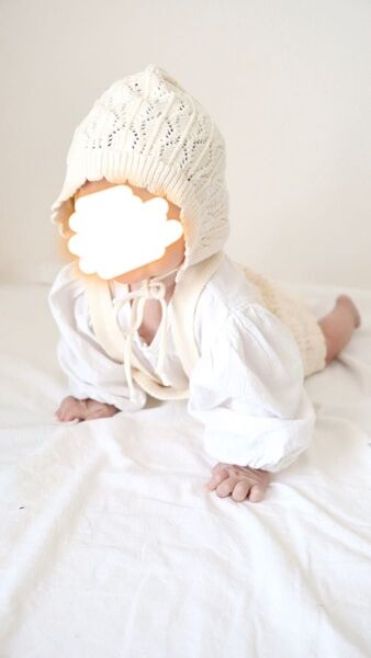 アワンズ ロンパース ニットサロペット ボンネット