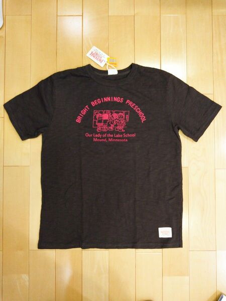 新品未使用 パシフィックパークストア メッセージTシャツ Lサイズ チャコール×レッド フロッキープリント 半袖Tシャツ 快晴堂
