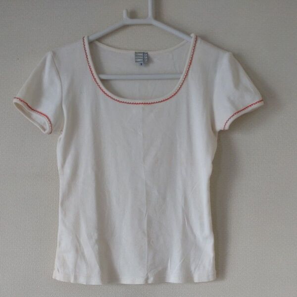 コムサコムサ トップス カットソー クルーネック 半袖Tシャツ アイボリー オレンジ S カジュアル ファイブフォックス