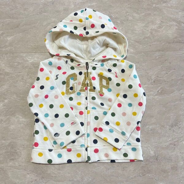 【GAP ギャップ】 ベビー服 子供服 キッズ ロゴ入り パーカー 12-18months ドット柄 派手 女の子 裏起毛 白