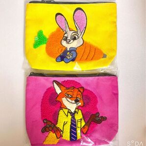 Disney ZOOTOPIA ズートピア Happyくじ C賞 サガラ刺繍ポーチ ニック ピンク ジュディ セット 一番くじ