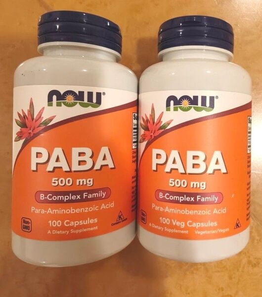 PABAパラアミノ安息香酸 500ml×100カプセル 2本 日焼け止め 紫外線 ナウフーズ