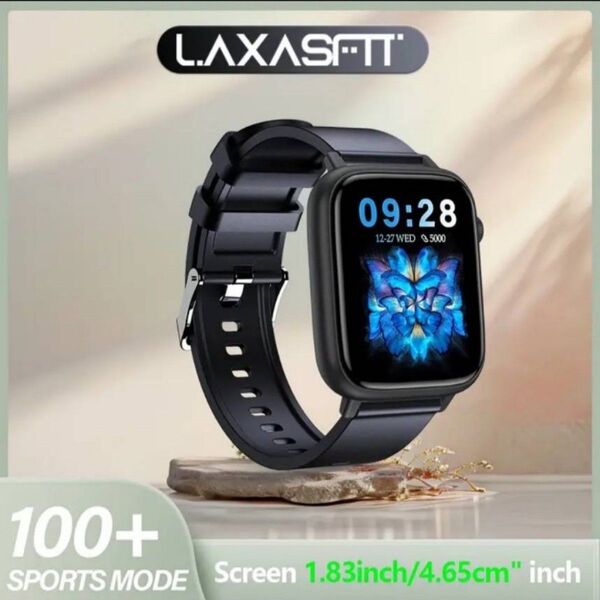LAXASFIT X12 スマートウォッチ ブラック IP68防水 通話機能 睡眠 着信通知 Line通知