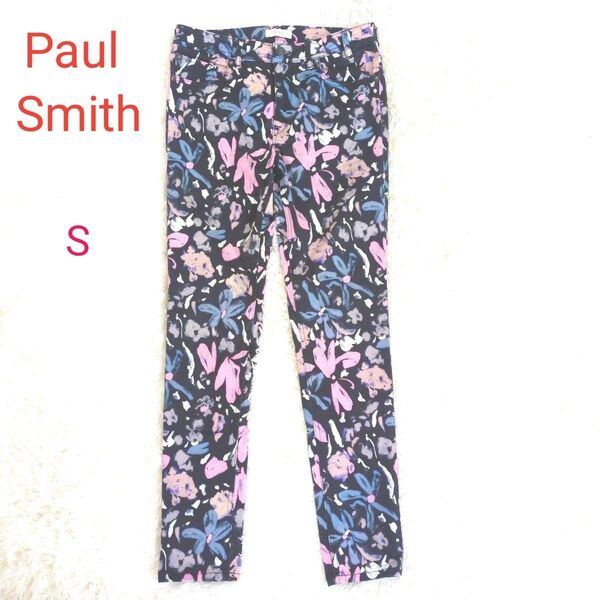 Paul Smith ポールスミス 花柄 ストレッチパンツ Sサイズ 綿95% ポリウレタン5% 牛革パッチ