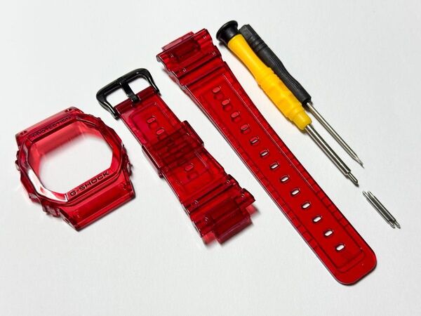 ☆G-SHOCK DW-5600系 ベルト&ベゼルセット クリアレッド(黒文字) 新品☆DW-5000 DW-5025などに♪