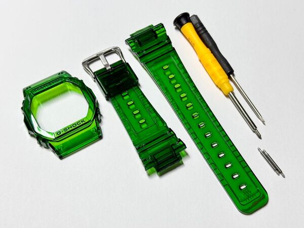 ☆G-SHOCK DW-5600系 ベルト&ベゼルセット クリアグリーン(黒文字) 新品☆DW-5000 DW-5025などに♪